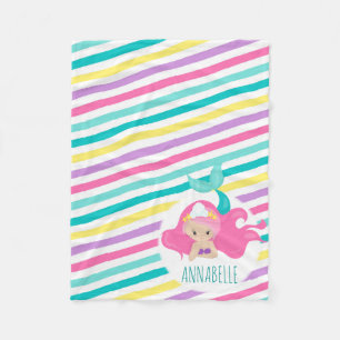 Mermaid Princess Kids Pink Lila Blue Stripes Fleecedecke