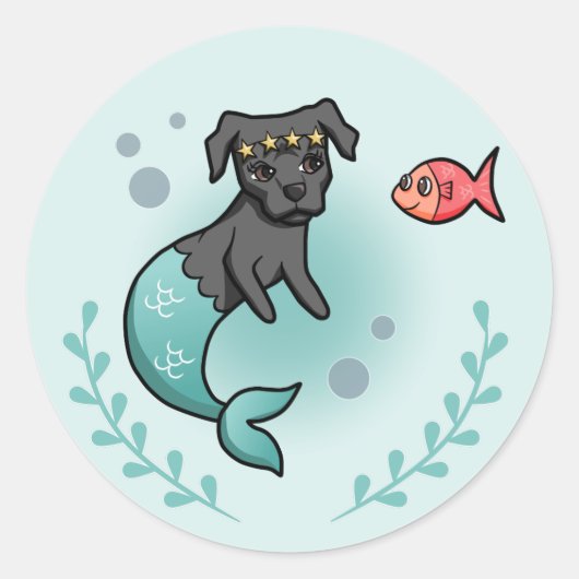 Mermaid Princess Pit Bull Terrier Dog Cartoon Runder Aufkleber (Vorderseite)