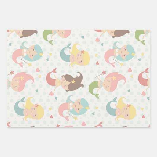 Mermaid Princess Themed Wrapping Paper Sheets Geschenkpapier Set (Vorderseite)