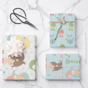 Mermaid Princess Themed Wrapping Paper Sheets Geschenkpapier Set