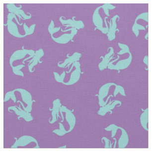 Mermaid Print Fabric Aquamarin Aqua und Lila Stoff
