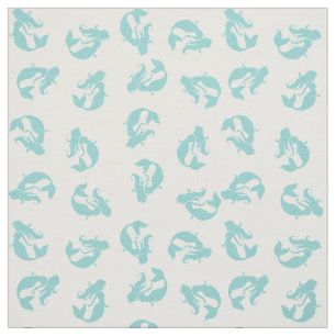 Mermaid Print Fabric Aquamarin Aqua und White Stoff