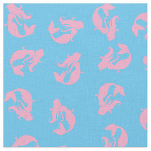 Mermaid Print Fabric Pink und Light Blue Stoff