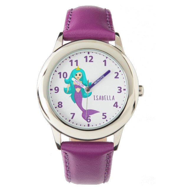 Mermaid-Prinzessin, lila Name Armbanduhr (Vorderseite)