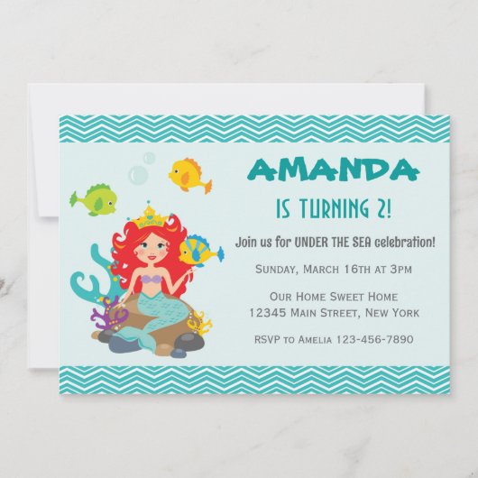 Mermaid Prinzessin zum Geburtstag Einladung unter (Vorderseite)
