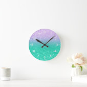 Mermaid purple teal aqua glitter ombre gradient runde wanduhr (Zuhause)