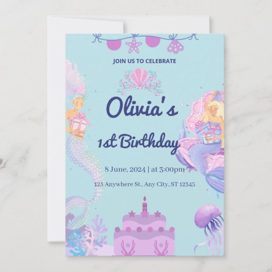 Mermaid QR Code im Rahmen der Seeeinladung zum 1. Einladung (Vorderseite)