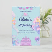 Mermaid QR Code im Rahmen der Seeeinladung zum 1. Einladung (Stehend Vorderseite)