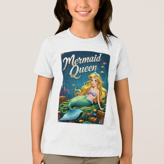 Mermaid Queen Cartoon Ocean Royalty Tri-Blend Shirt (Vorderseite)