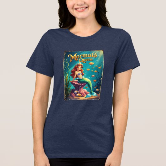  Mermaid Queen Cartoon Women's Tee Whimsical Ocean (Vorderseite)
