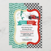 Mermaid & Racing Car Joint Boy Girl Einladung (Vorne/Hinten)