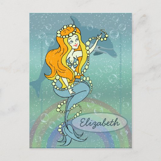 Mermaid Rainbow and Dolphin Illustration Design Postkarte (Vorderseite)