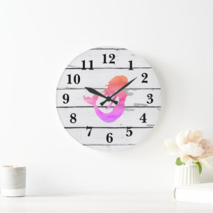 Mermaid Rainbow Beach Deco Rustikale Shiplap Große Wanduhr