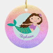 Mermaid Rainbow Glitzer Personalisiert Name Keramik Ornament (Hinten)