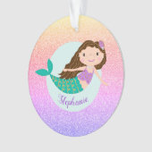 Mermaid Rainbow Glitzer Personalisiert Name Ornament (Vorderseite)