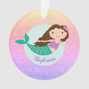Mermaid Rainbow Glitzer Personalisiert Name Ornament