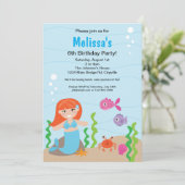 Mermaid Red Birthday Einladung (Stehend Vorderseite)