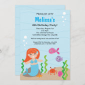 Mermaid Red Birthday Einladung (Vorne/Hinten)