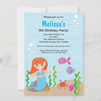 Mermaid Red Birthday Einladung