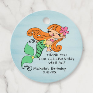 Mermaid Red Hair Favor Tag Geschenkanhänger