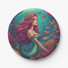 Mermaid Red Pappteller