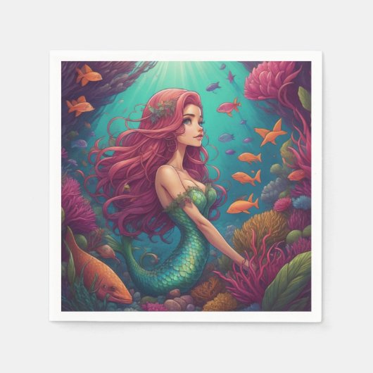 Mermaid Red Serviette (Vorderseite)