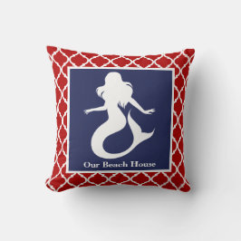 Mermaid Red White Blue Nautical Personenname Kissen