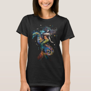Mermaid Riding Seepferd Fantasy Ocean Mythic Cre T-Shirt