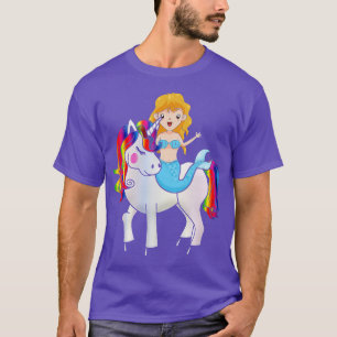 Mermaid Riding Unicorn Rainbow Niedliches Weihnach T-Shirt