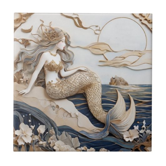 Mermaid Right Side Imitats Relief Japanisch Asiati Fliese (Vorderseite)