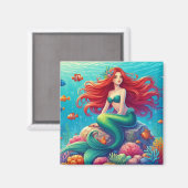 Mermaid Rotes Haar Magnet (Vorderseite/Rückseite)