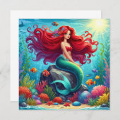 Mermaid Rothaar Einladung (Vorne/Hinten)