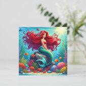 Mermaid Rothaar Einladung (Stehend Vorderseite)