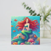 Mermaid Rothaar Karte (Stehend Vorderseite)
