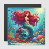 Mermaid Rothaar Magneteinladung (Vorne/Hinten)