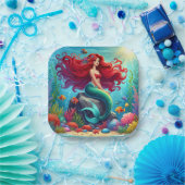 Mermaid Rothaar Pappteller (Party)