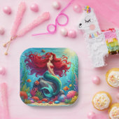 Mermaid Rothaar Pappteller (Party)