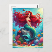 Mermaid Rothaar Postkarte (Vorne/Hinten)