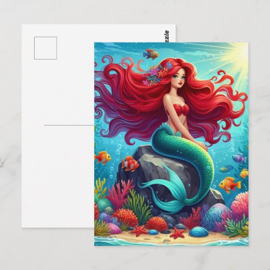 Mermaid Rothaar Postkarte (Vorne/Hinten)