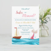 Mermaid/Sailor Nautical Gender Reveal Einladung (Stehend Vorderseite)