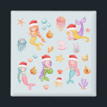 Mermaid Santa Christmas Magnet<br><div class="desc">Machen Sie Ihre Weihnachtszeit unvergesslich mit diesem skurrilen Mermaid-Magneten. Showcases Aquarellmädchen mit niedlichen Weihnachtsmannmützen. Sie können auch mit der Bearbeitungsoption afroamerikanische Mermaids einschalten. Es ist Zeit für ein Fest unter dem Meer! Wenn Sie die Hintergrundfarben ändern möchten,  klicken Sie auf "Bearbeiten mit dem Entwurfswerkzeug".</div>
