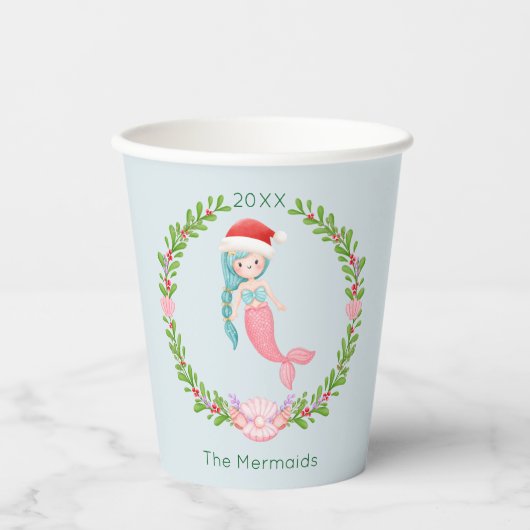 Mermaid Santa Christmas Pappbecher (Vorderseite)