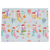 Mermaid Santa Christmas Pattern Große Geschenktüte (Vorderseite)