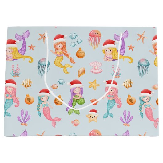 Mermaid Santa Christmas Pattern Große Geschenktüte (Vorderseite)