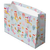 Mermaid Santa Christmas Pattern Große Geschenktüte (Rückseite Schrägansicht)