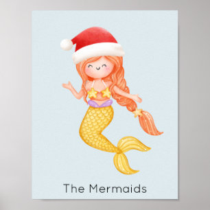 Mermaid Santa Christmas Poster