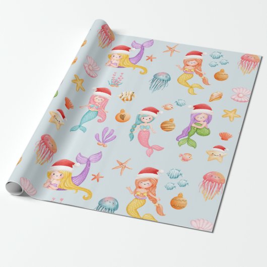 Mermaid Santa Pattern Weihnachten Geschenkpapier (Ungerollt)