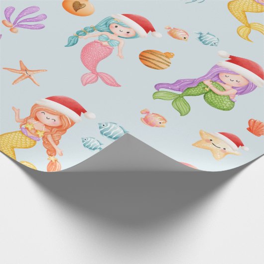 Mermaid Santa Pattern Weihnachten Geschenkpapier (Ecke)