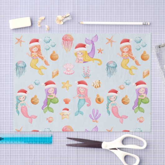 Mermaid Santa Pattern Weihnachten Seidenpapier (Handwerk)