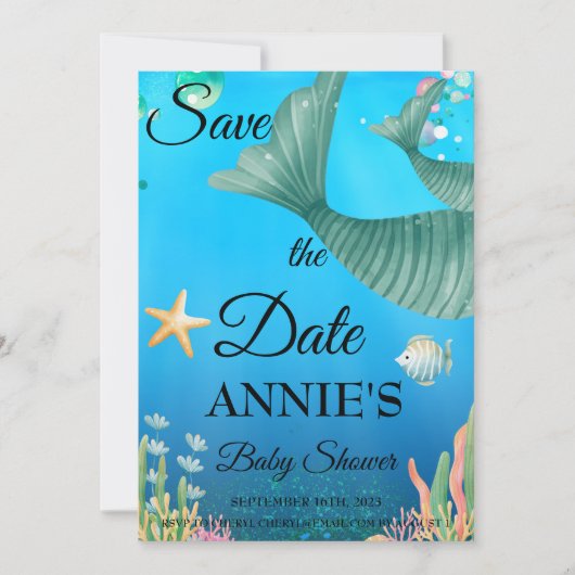 Mermaid Save the Date Baby Dusche Einladung (Vorderseite)